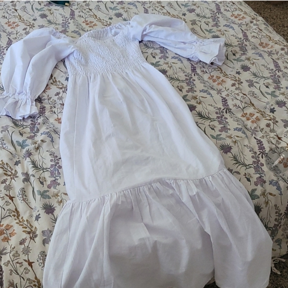 100 % linen summer dress white size S beach dress - Picture 7 of 8